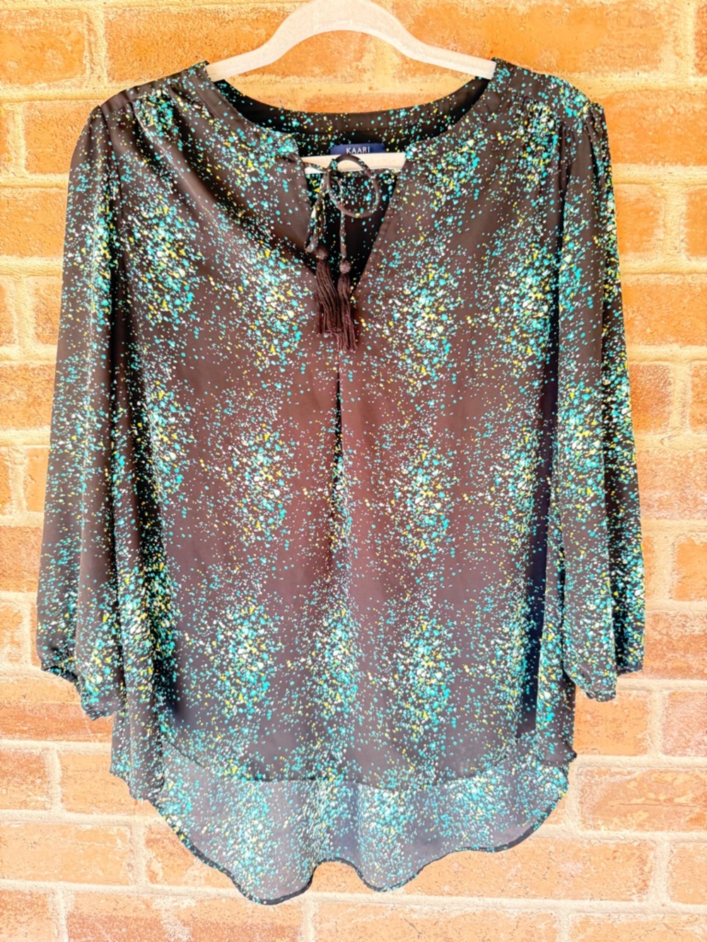Kaari Blue Black Speckled Tie-Neck Tunic